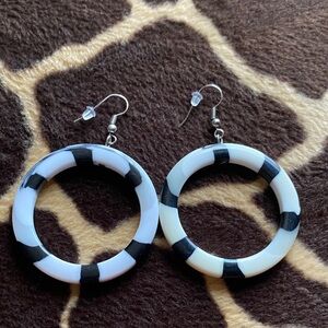 Vintage 80’s Black and White Hoop Earrings